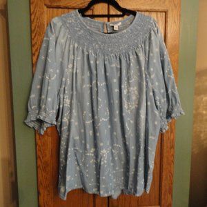 SONOMA Light Denim Blue White 100% Cotton Size 4X Blouse Top NWOT